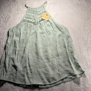 blu pepper seafoam green halter style tank crochet embellishment on bust BNWT